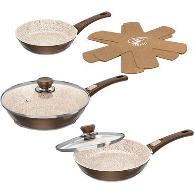 Pfannen-Set GENIUS "Cerafit Granit - Grand-Edition Pfanne, 7-teiliges Set", braun, Ø:28cm, Pfannen, geeignet für Aufläufe, zum Schmoren o. Backen - ohne Griff und Deckel
