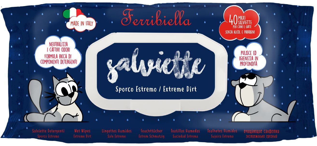 Ferribiella Salviette Detergenti Extreme per Cani e Gatti 40 Pezzi