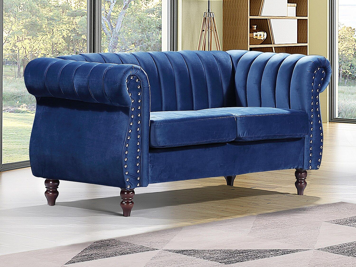 Unique Sofá chesterfield 2 plazas de terciopelo Azul real TRUMBO