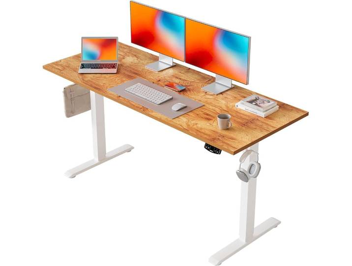 Höhenverstellbarer Schreibtisch Elektrisch 140x60cm Memory-Handsteuerung Hellbraun