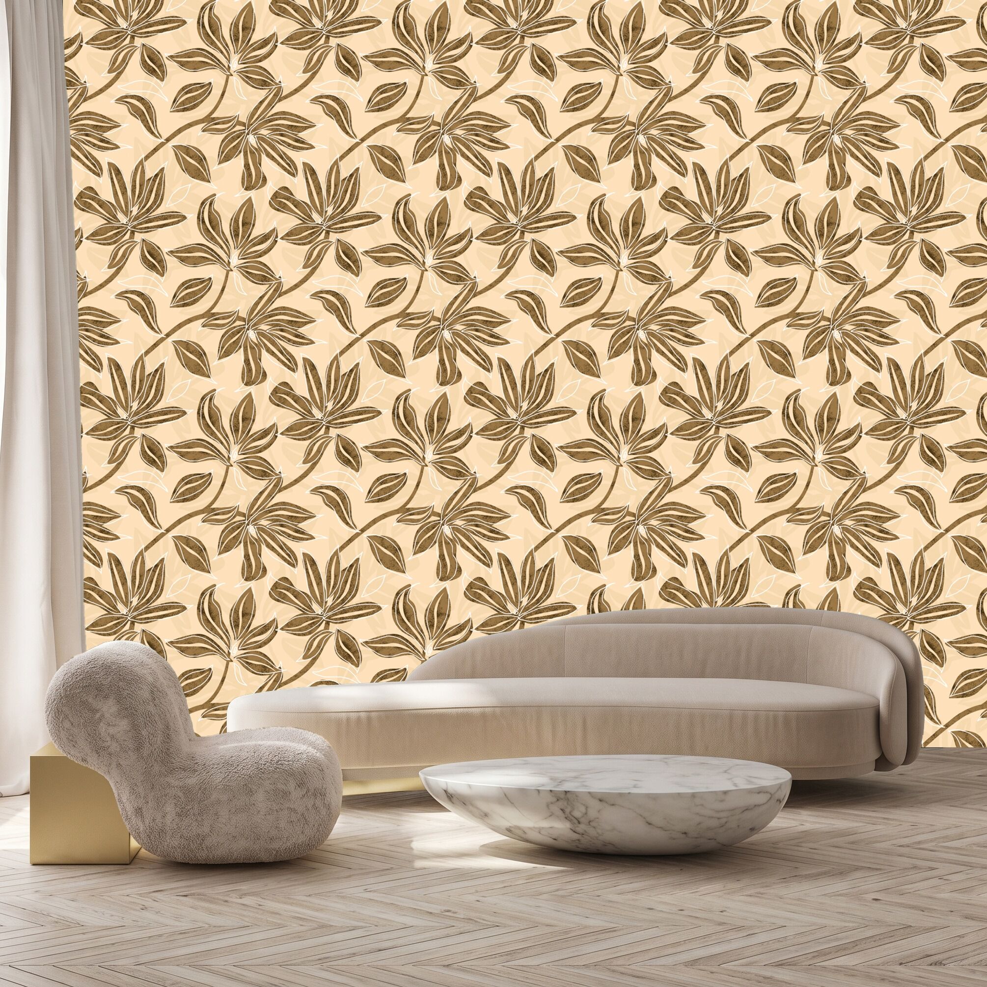 3D-Tapete QUEENCE "Blumenranke, selbstklebendes Wandpaneel", beige (braun,beige), B:60m H:250m, Vinyl, Tapeten, 3D-Tapete, 60 x 250 cm Fototapete, Mustertapete, Anbringung ohne Kleister braun,beige B/L: 60m, Bahnen: 1 Stk.
