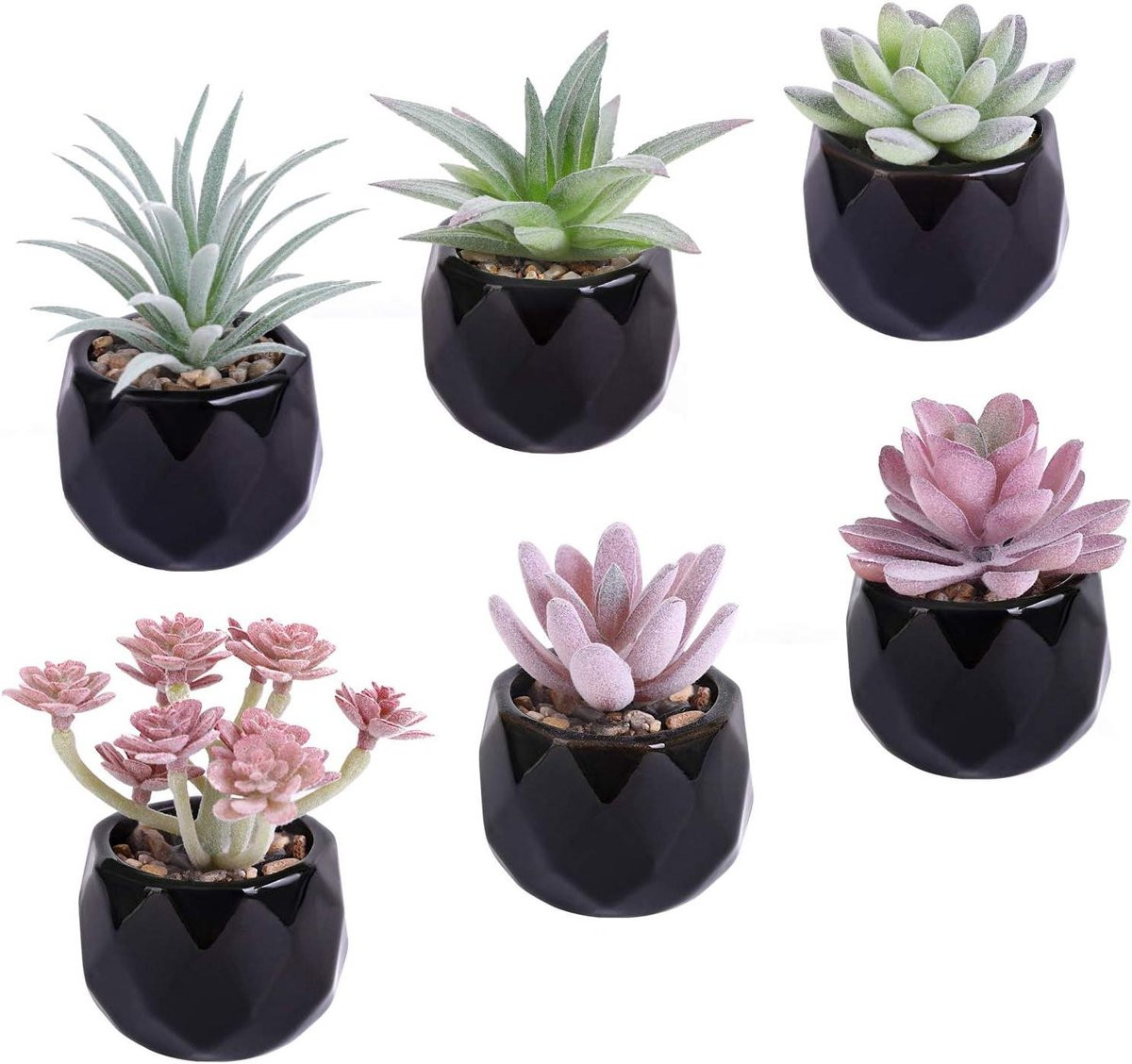 Set van 6 realistische kunstvetplanten met pot voor decoratie