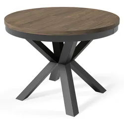 ESSTISCH Nordic, Runder Tisch mit Ausziehfunktion, 100-180x100 cm, Schwarz+Wallnuss Franklin Tobacco