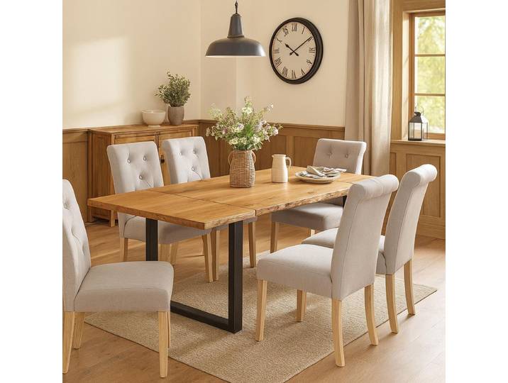 Esstisch 160x90cm mit 2 Ansteckplatten Wildeiche mit U-Beinen