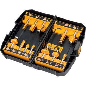 DeWalt Fräser DT90016, 8mm, 12-teiliges Set, mit Kunststoffkassette, für Holz