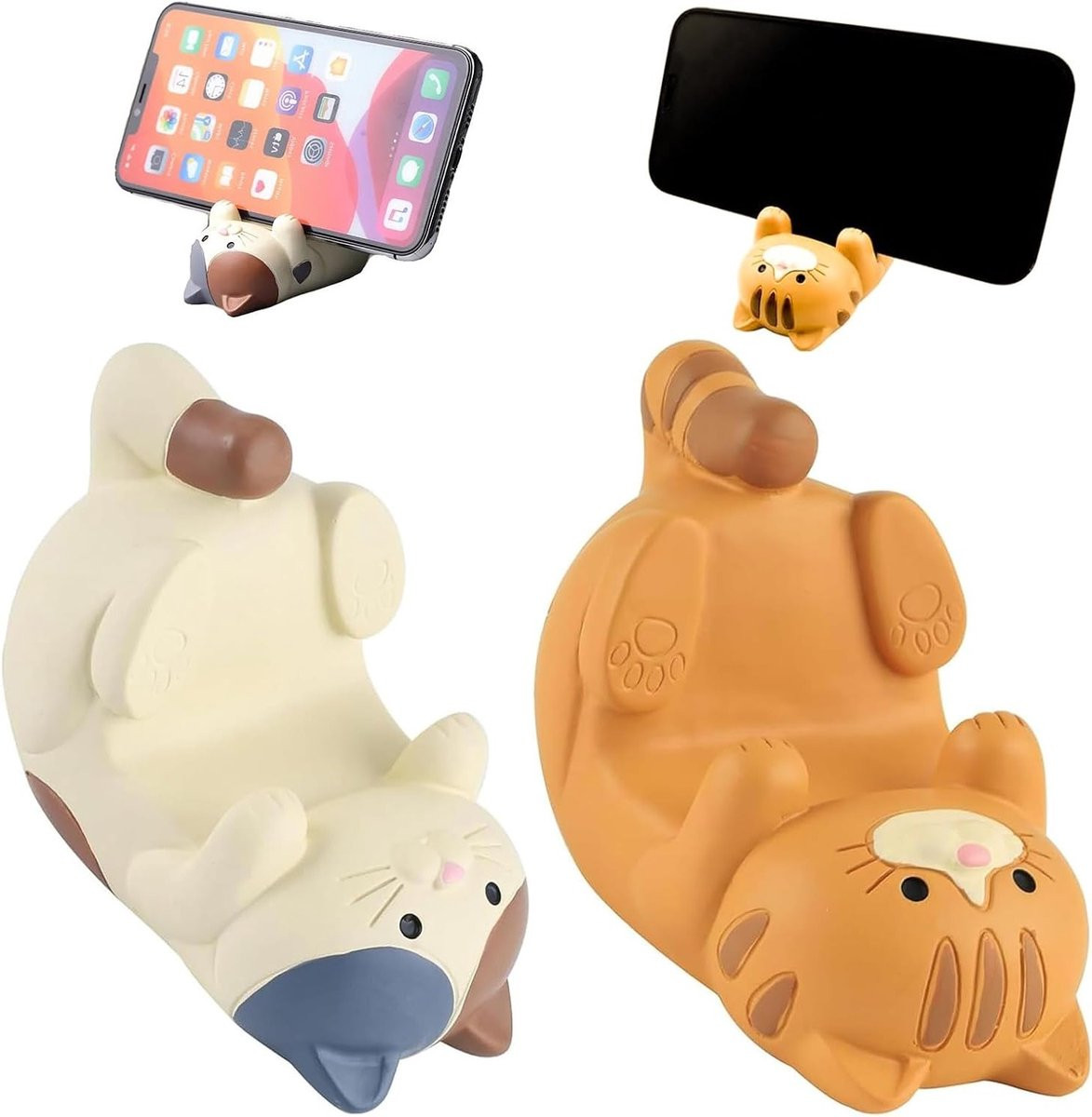 Schattige mobiele telefoonhouder in de vorm van een kat, oranje kitten ontwerp, tafelhanger voor elk toestel
