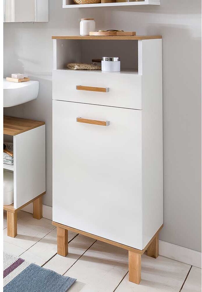 Pharao24.de Badmidischrank in Weiß und Eiche 115 cm hoch