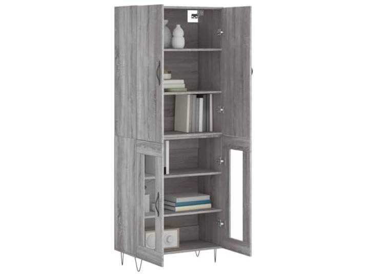 KTHLBRH Sideboard Grau Sonoma 69,5 x 34 x 180 cm Holz mehrschichtig Praktische Türen, viel Stauraum, Metallfüße, Glas, Wandbefestigung inklusive
