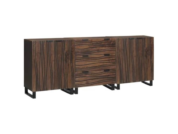 ZQQLVOO Sideboard Set 3 STK. Braun 180 x 33 x 75 cm Massivholz Mango Massivholz Mangoholz, CNC-gefräste Wellen, Türen und Schubladen, Esszimmer, moderne Wohnung
