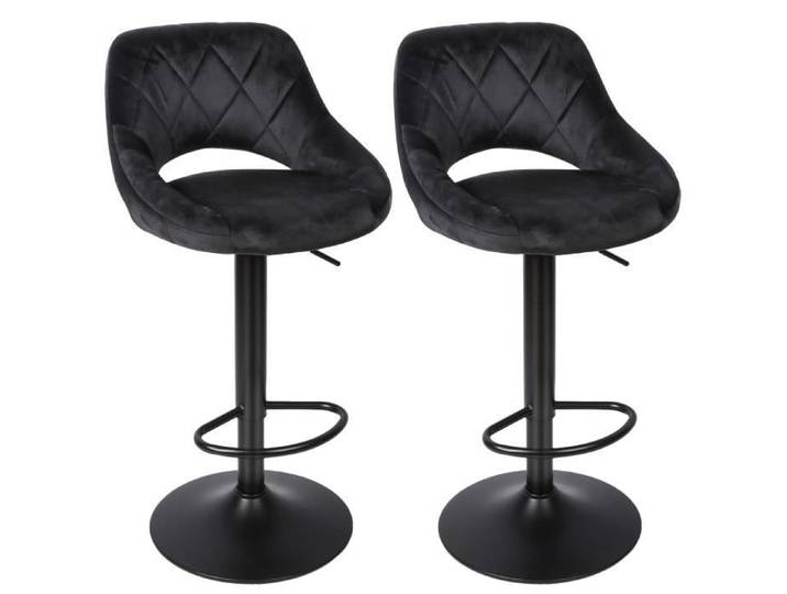 Tabourets de bar Hofuton - Lot de 2 - Pieds en métal - Hauteur Réglable - Noir