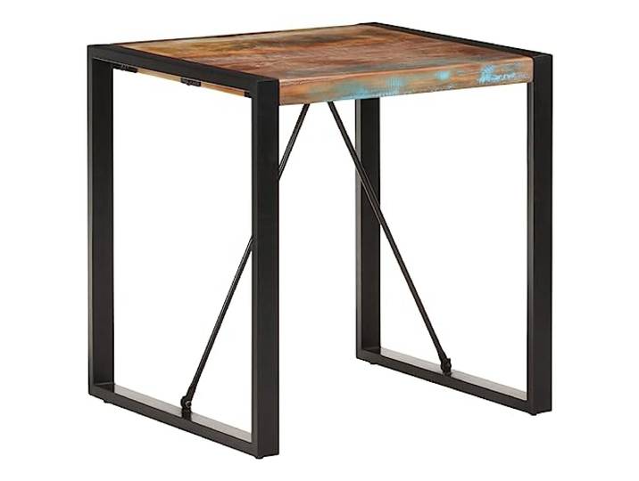 Fisinber Esstisch 70x70x75 cm Altholz Massivholz Bistrotisch Kompakter Quadrattisch im Industrial Design aus recyceltem Echtholz und Stahlbeinen für Küche und kleines Esszimmer.