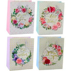 Geschenktüte Muster Blumen Beste Wünsche 23 x 18 x 10,5 cm