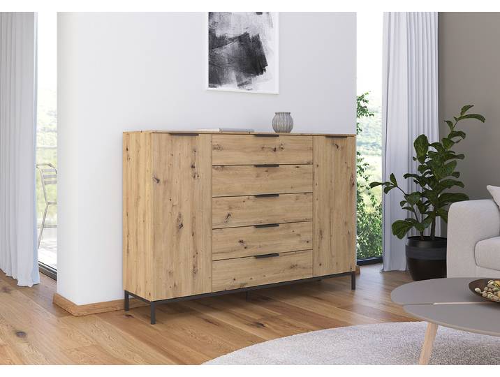 Buffet Flipp avec structure - 111 cm 160cm Bois/Marron/Imitation chêne Artisan/Gris