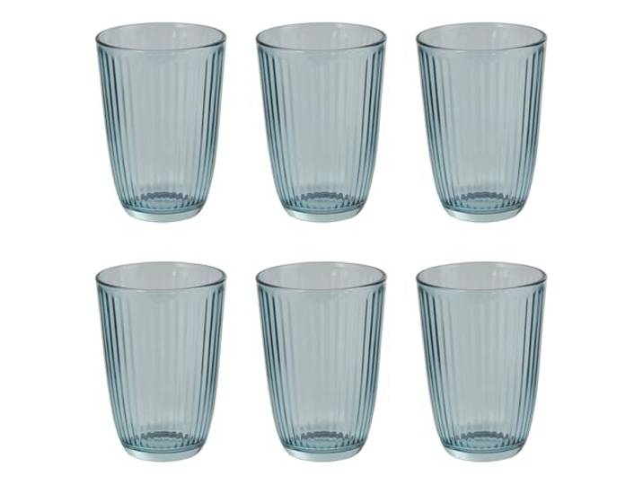 BUTLERS 6er Set Trinkgläser 390 ml Klarglas - LINEE Farbe Blau - Wasserglas für Limonaden & Säfte - Universalglas für Softdrinks & Cocktails - Rillenstruktur