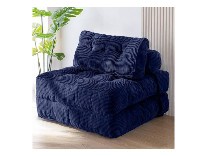LuxusKollektion Schlafsofa Schlafsofa faltbar Schlafsessel Matratze Rückenstütze Blau Einzel