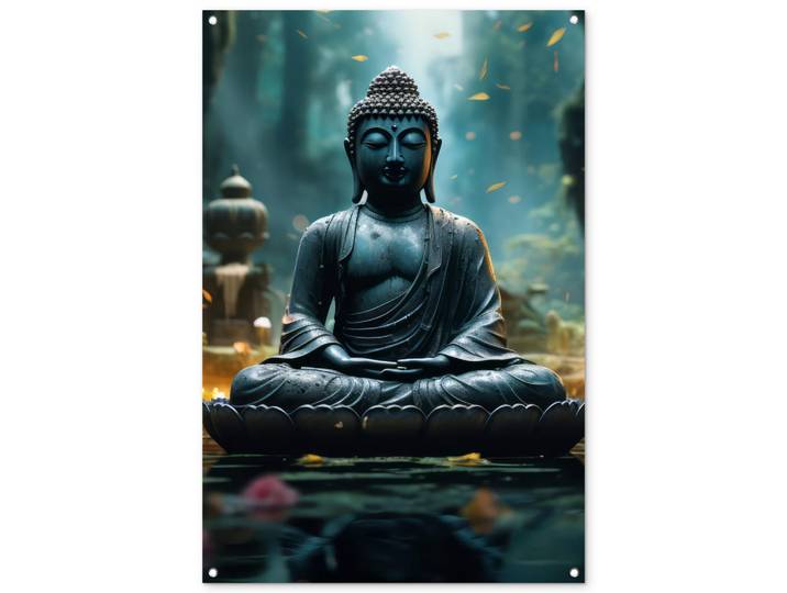 OnlyWow Gartenposter - Buddha - Statue - Buddha - Zen - Kunst - Buddha - 80x120 cm, Dunkelgrau, Kunststoff, Rechteckig, 80x120x0.2 cm, Bilder & Rahmen, Bilder, Wandbilder