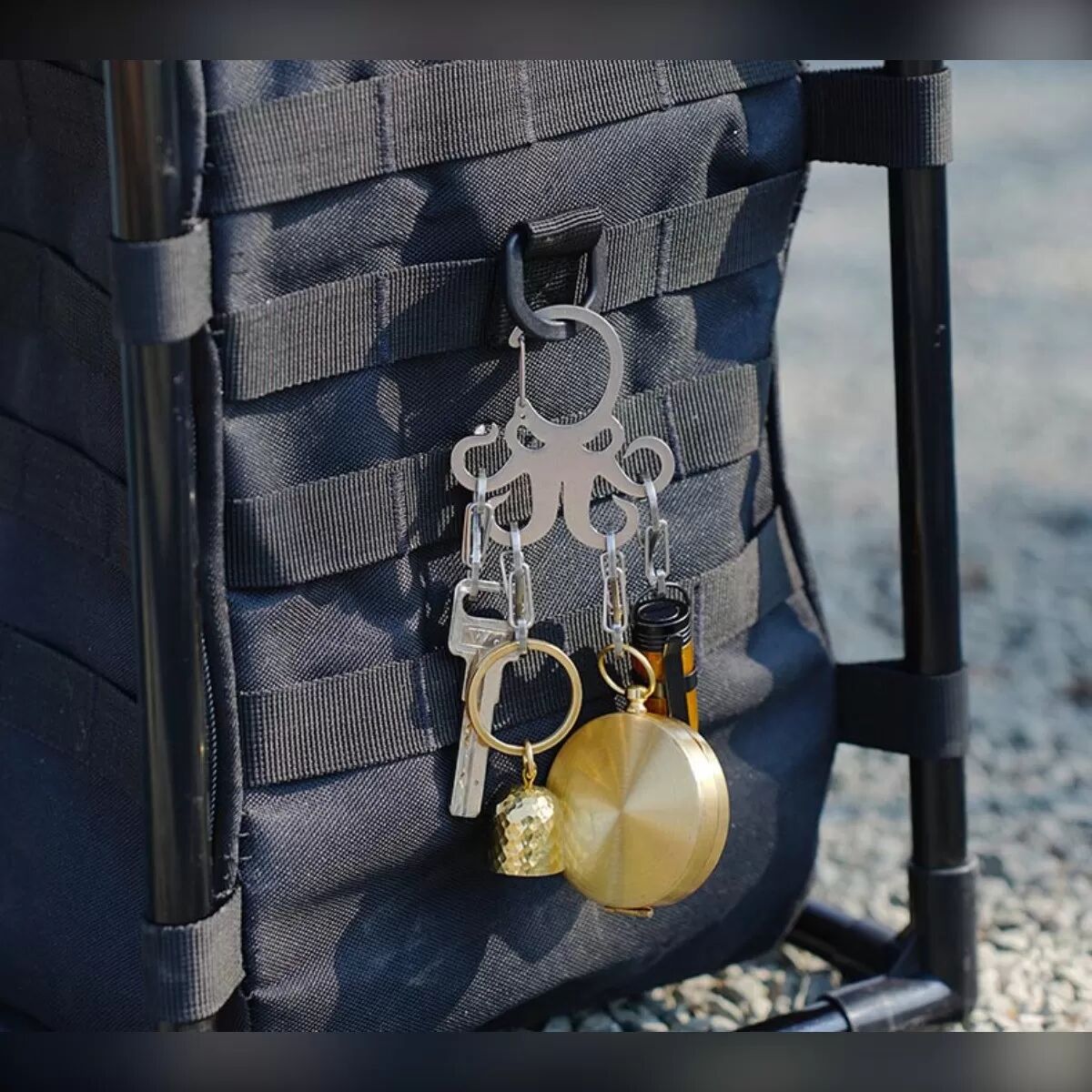 INF Porte-clés Poulpe en Acier Inoxydable - Porte-clés Multi-Clip Détachable avec Double Verrouillage, Compact Argent