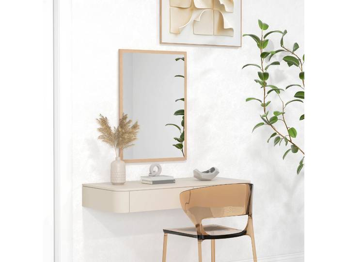 HOMCOM Miroir Bois 50x70cm Naturel Salle Bain/Salon