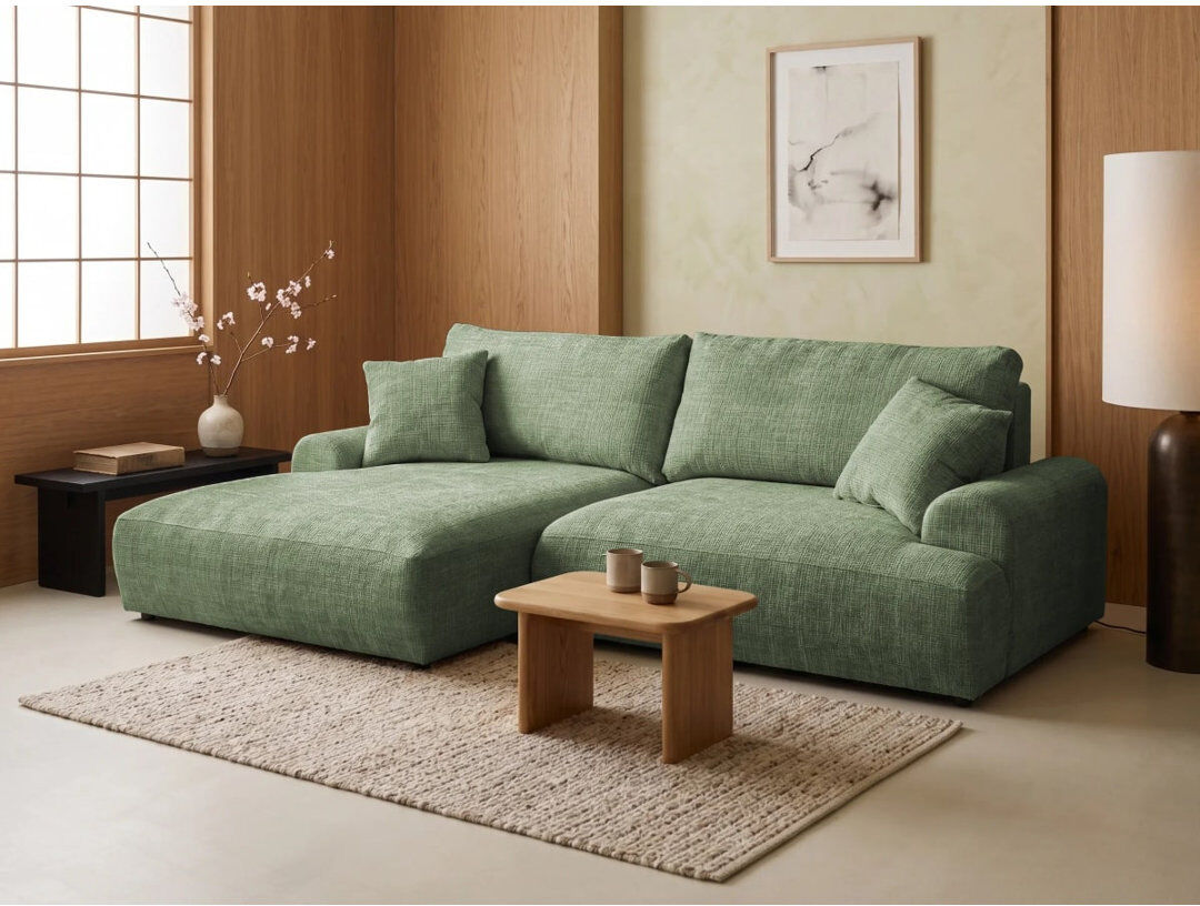 S-Style Furniture Melvano 4 Seater Corner Sofa Green 81cm H X 240cm W X 145cm D