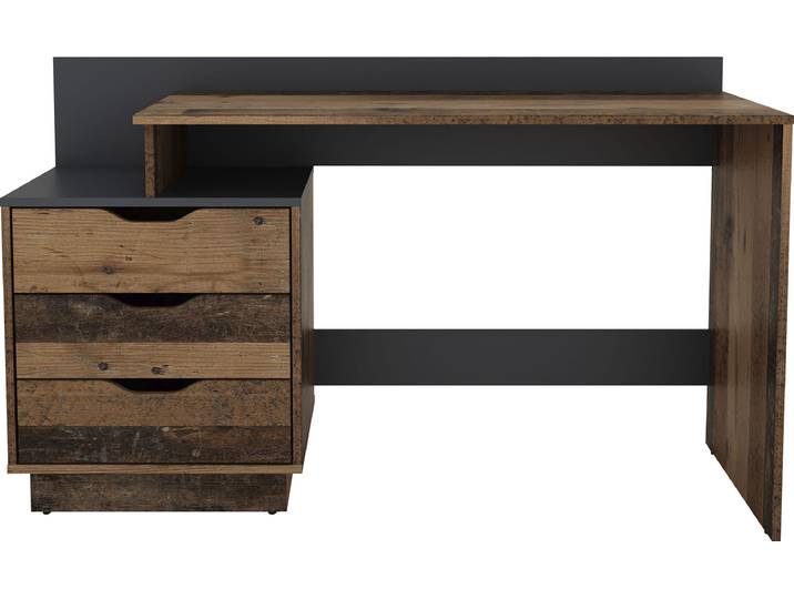 Schreibtisch BYLIVING Bern, moderner Computertisch , braun (old wood, anthrazit, old wood, old wood), B:138cm H:83,5cm T:51,6cm, Tische, Schreibtisch, mit viel Stauraum, Breite 138cm, rechts oder links montierbar