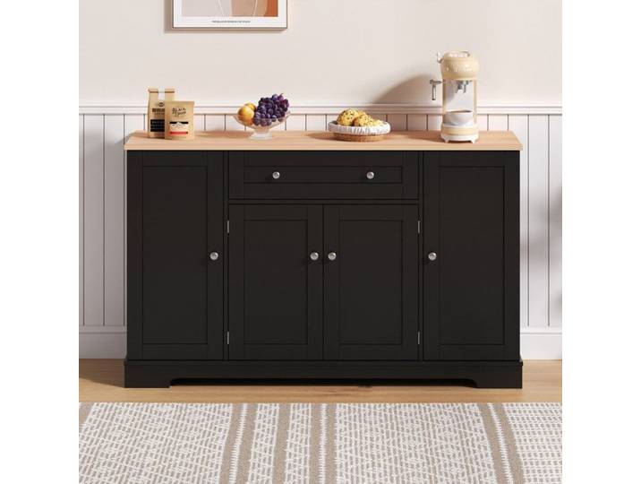 Buffet avec tiroir - Buffet de cuisine multifonctionnel-portes D'étagère de 138 cm et étagères réglables -noir