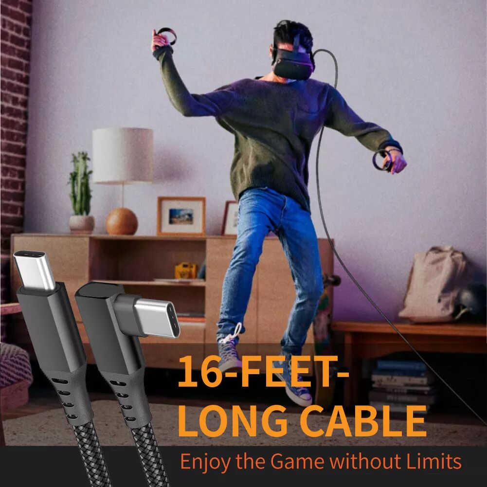 INF C-auf-C 5m/16FT Winkel-VR-Linkkabel für PC-Gaming, Nylon-Ummantelung, USB 3.1 Schnelllade- und Datenkabel, kompatibel mit