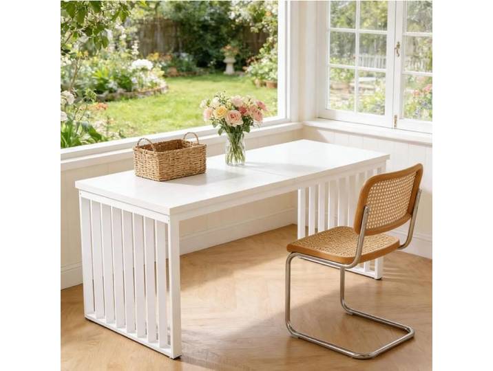 Bureau double rectangulaire 180 × 60 cm pour 2 personnes - LPOSPI - structure métal MDF style industriel blanc