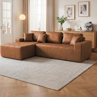 Loedds 108.27-Inch Faux Leather L-Shaped Convertible Sofa Bed with Chaise No Assembly