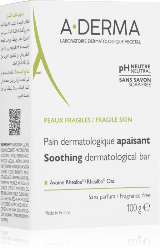 A-Derma Basispflege Dermatological Bar dermatologische Stückseife für empfindliche und gereizte Haut 100 g