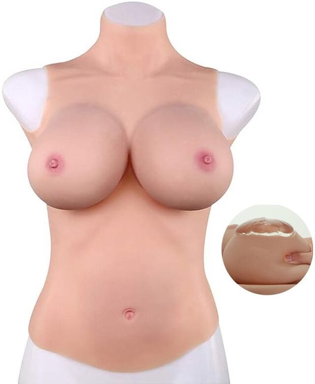 CrossGearX Buste Entier Seins réalistes Silicone - Col haut - Bonnet E