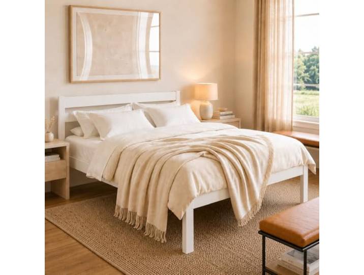 ESTADESIGN Standard Einzelbett – Hohes Holzbett 120x200 cm (Weiß), ohne Lattenrost – Massivholzbett mit Kopfteil I Birkenholz I FSC®-Zertifiziert Skandinavisches Design Emissionsarm