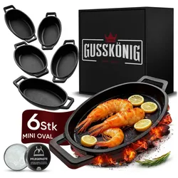 GUSSKÖNIG Eingebrannte Oval Mini Gusseisen Pfanne 6x 11,7cm