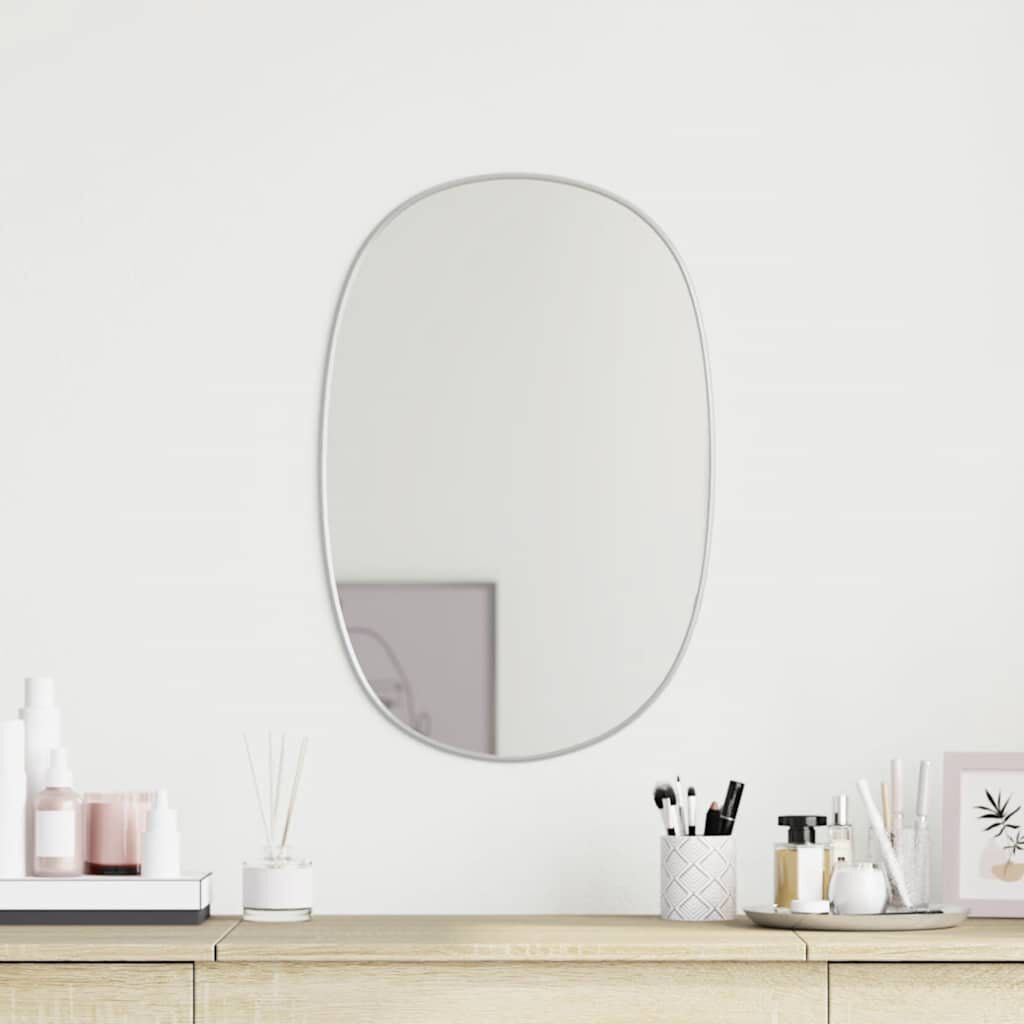 17 Stories Plastic Oval Wall Mirror SIlver 50 cm H x 35 cm W