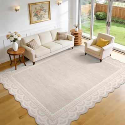 Garvee Scalloped Lace Area Rug Non Slip Low Pile Washable Area Rug