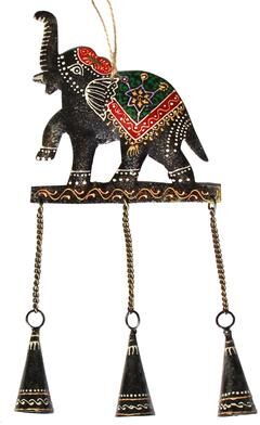 Global Craft Embossed Elephant Chime, Hand-painted Recycled Iron