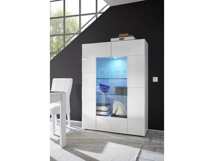 Vitrine 2 portes vitrées Damier blanc brillant - Basika