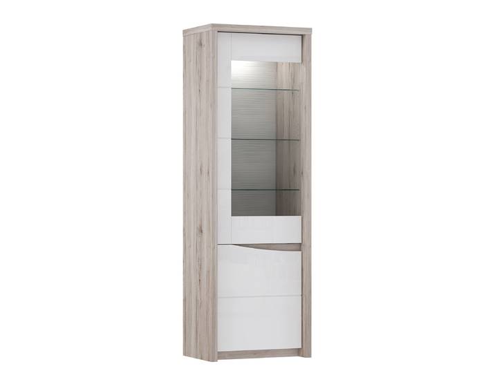Vitrine éclairée sur pied 63 x 190 x 42cm Blanc/Beige/Imitation chêne de sable
