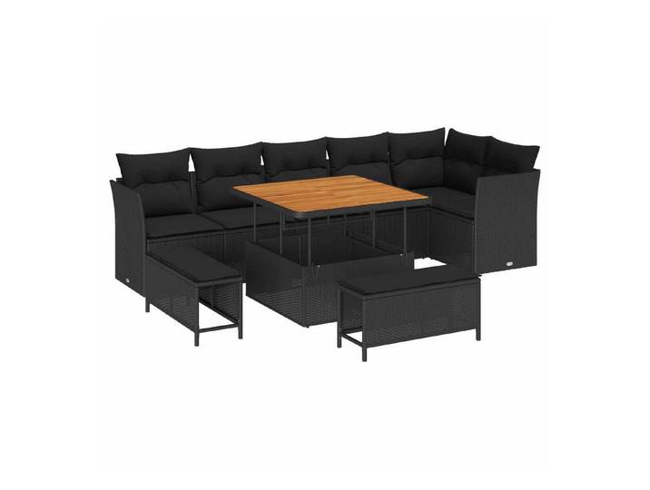 vidaXL Loungesofa Garten-Sofa-Set 9 Stk. 6-Sitzanzahl Schwarz, 9 Teile
