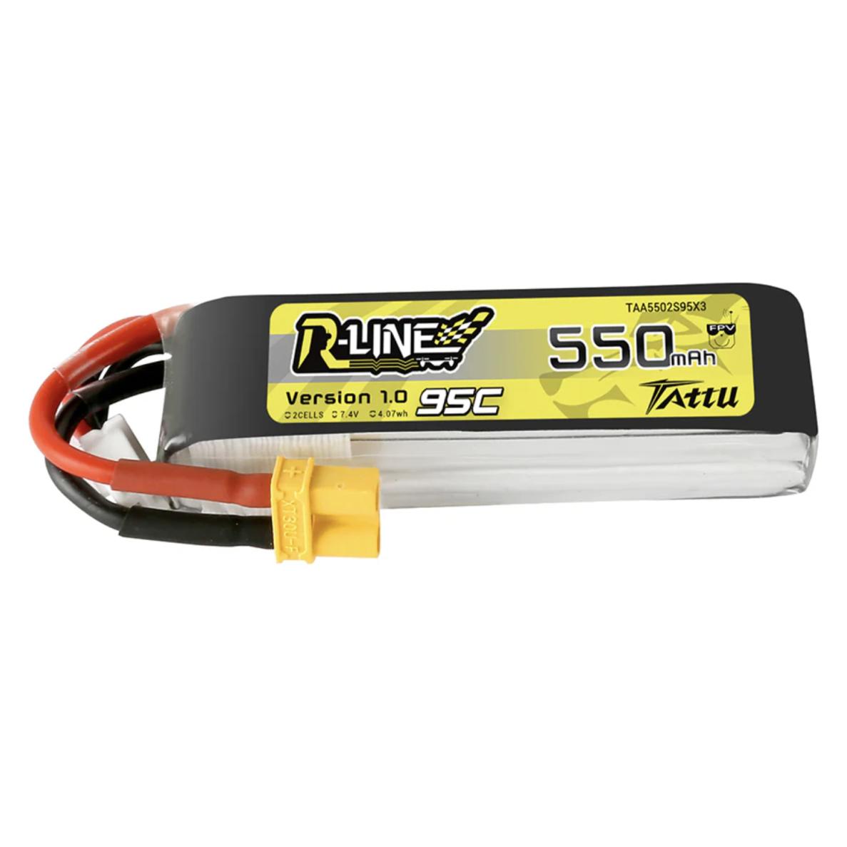 Tattu R-Line 550mAh 7.4V 2S1P 95C Lipo Battery (550 mAh, 7.40 V) (TA-RL-95C-550-2S1P)