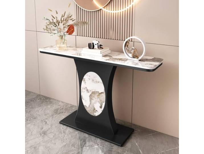 ZSCNYHMT Konsolentisch aus Sinterstein, verstärkte Basis, runde Kanten Verdickte Basis, Metallstütze, Backlack-Oberfläche, für Flur, Eingangsbereich, Wohnzimmer(A2,120cm/47.2in)