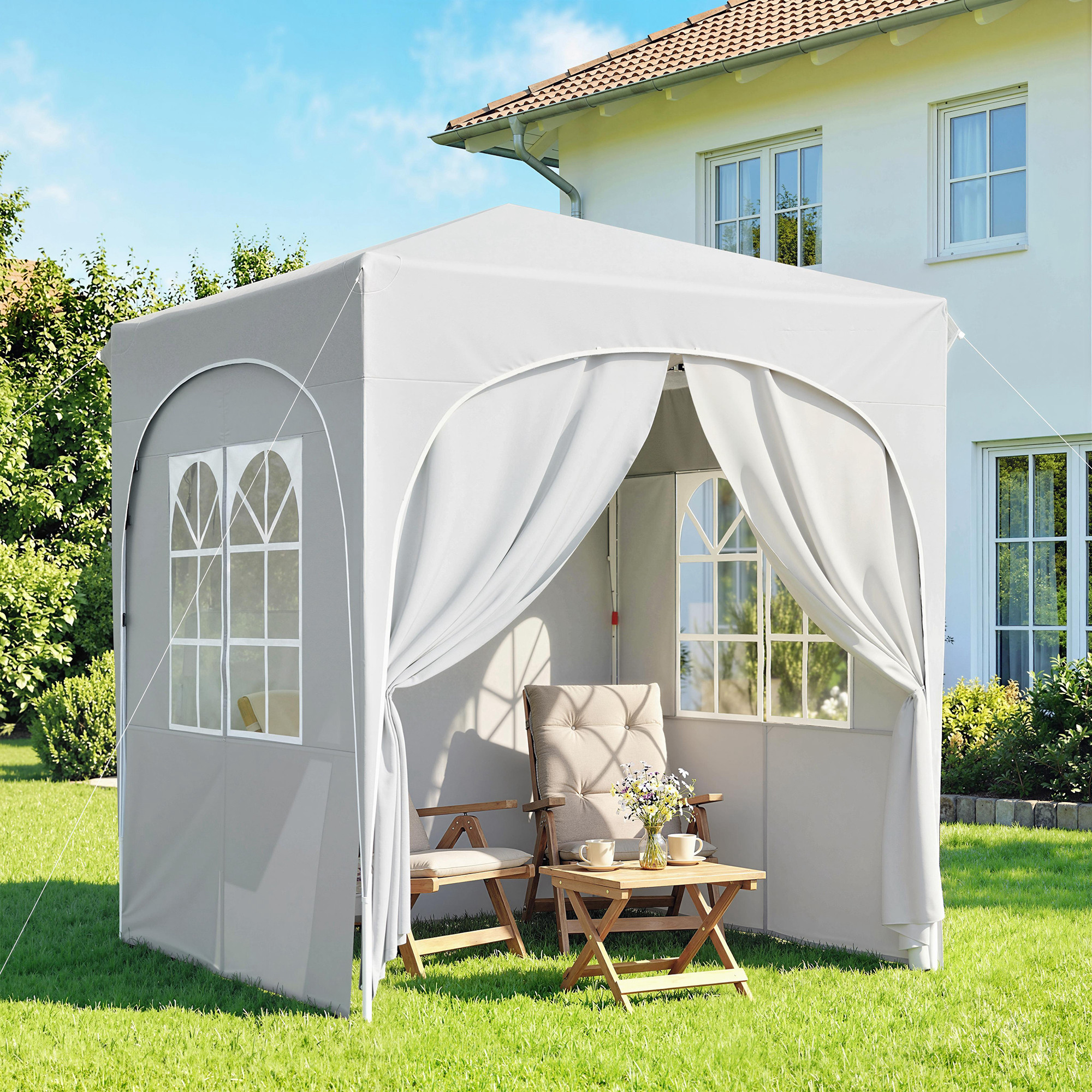 Outsunny Gazebo Pieghevole Gazebo da Giardino UPF50+ Portatile 2x2m Grigio Chiaro   Aosom Italy