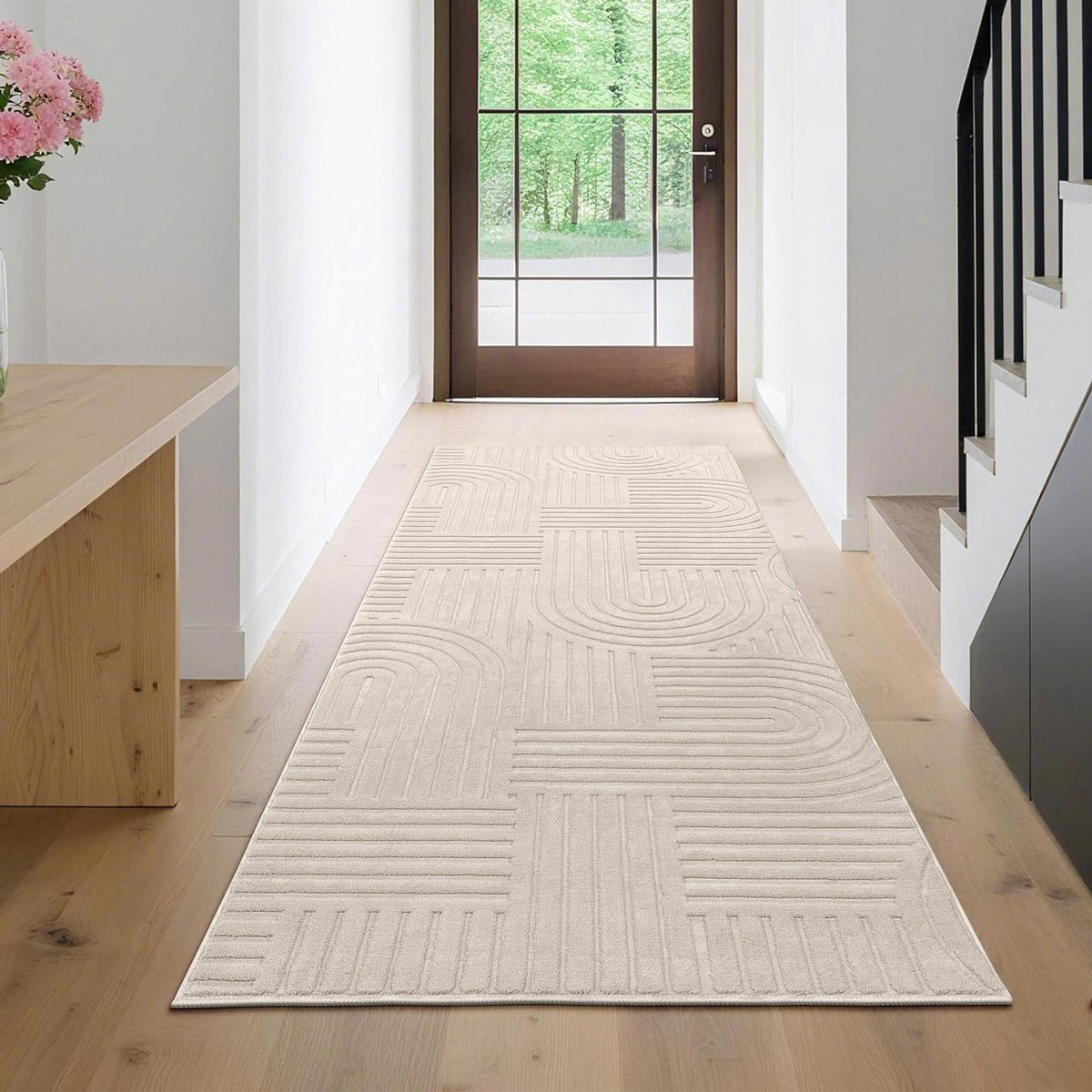 Modern Geometrisch Vloerkleed Hallway Runner Beige - 80 x 200 cm