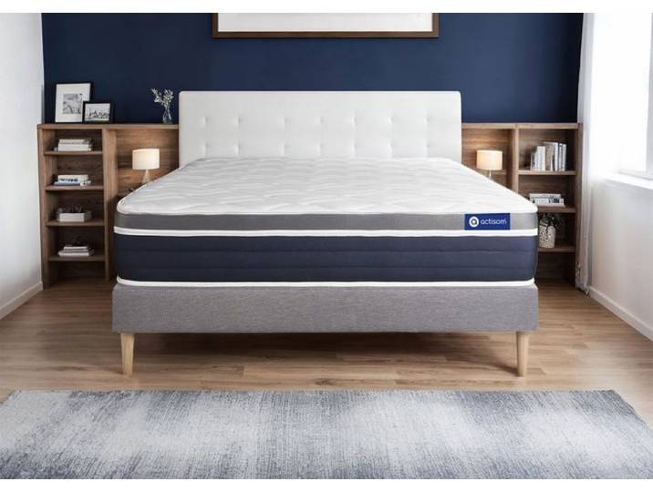 Ensemble Matelas Sommier 150x190 cm - Actiflex Confort - Sommier Kit Gris
