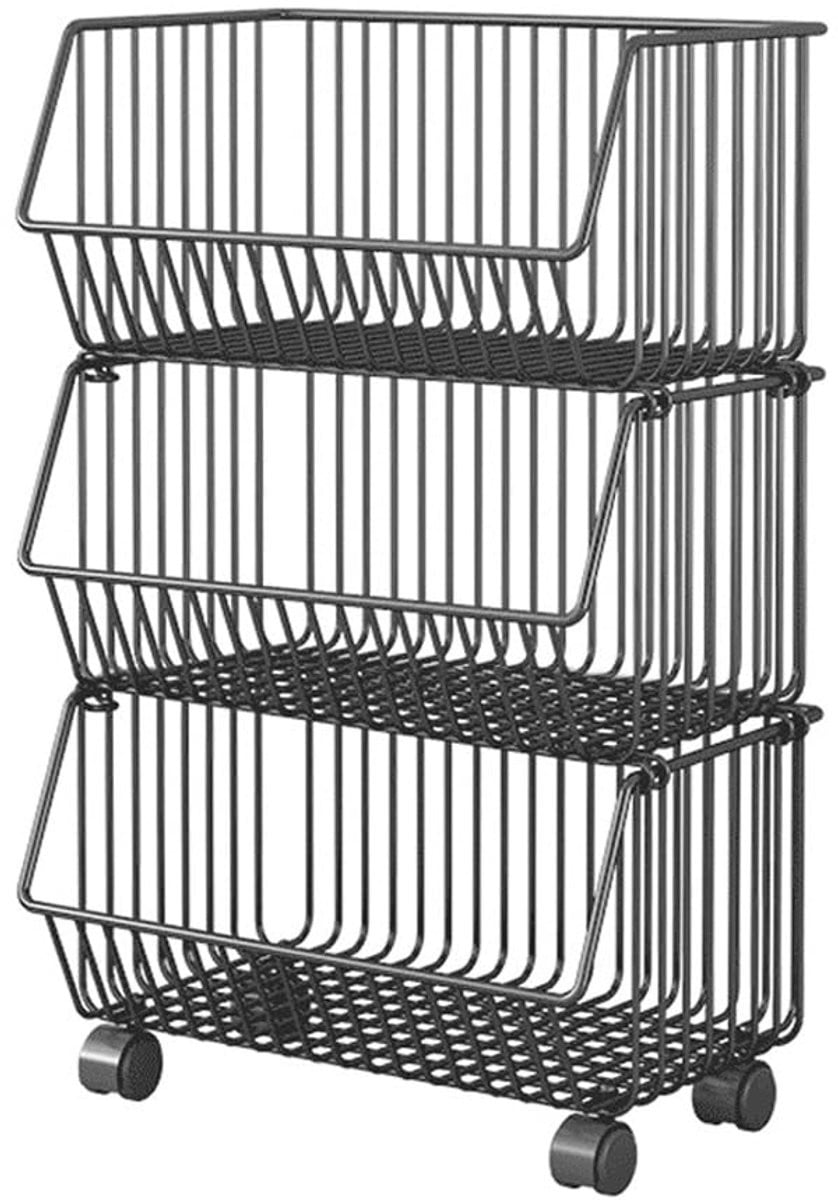 Stapelbare metalen snack- en opbergkar met 3 niveaus voor fruit, aardappelen en uien