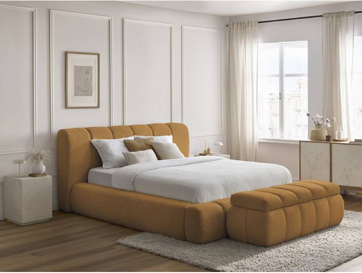 Lit coffre DENALI tissu bouclette + Bout de lit DENALI 160x200 + bout de lit 140