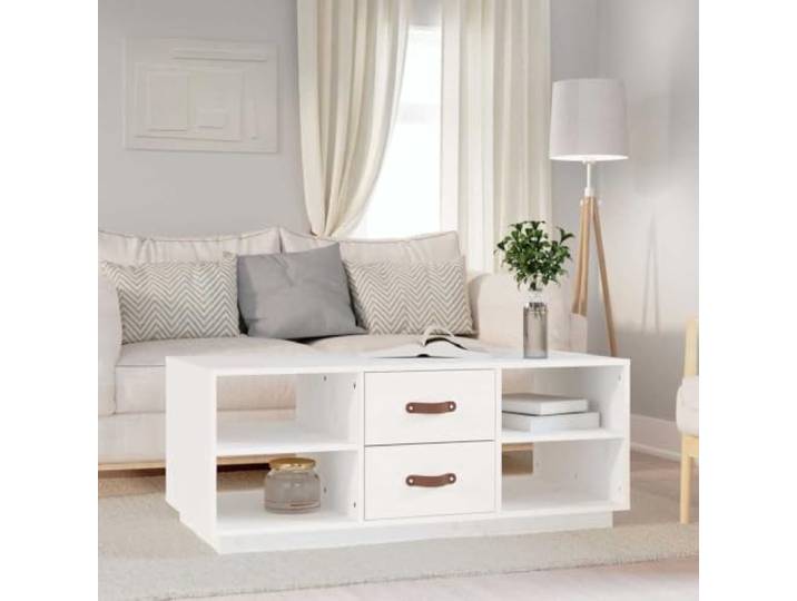 HEFZGDB Couchtisch Weiß 100x50x41 cm Massivholz Kiefer mit Schubladen Ablagen Stauraum für Wohnzimmer Beistelltisch Sofatisch