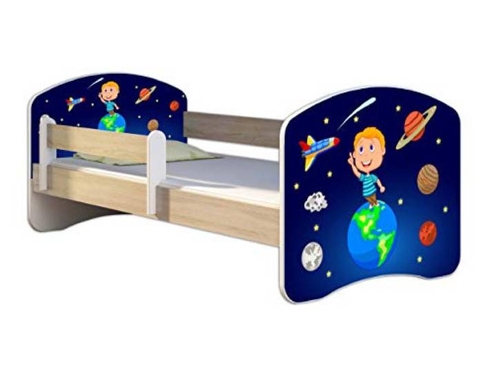 ACMA Kinderbett 140x70 Jugendbett mit Matratze, Farbe Sonoma mit Rausfallschutz Lattenrost II Spielbett Kinderzimmer Möbel, 22 Kosmos