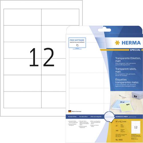 Herma 4682 Folien-Etiketten 97 x 42.3 mm Polyester-Folie Transparent 300 St. Permanent haftend Farblaserdrucker, Laserdrucker, Farbkopierer