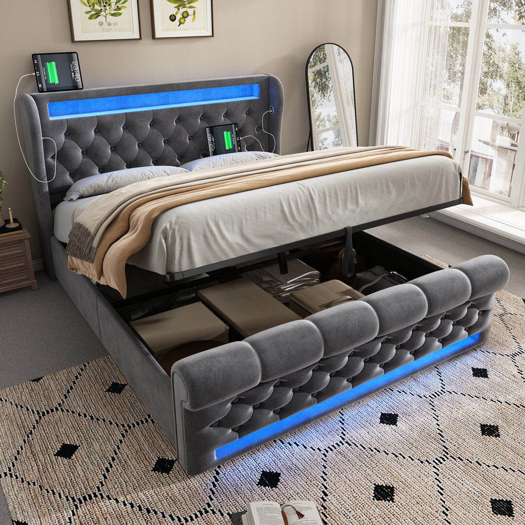 Canora Grey Lift Up Storage Bed Grey European Kingsize (140 x 200cm)