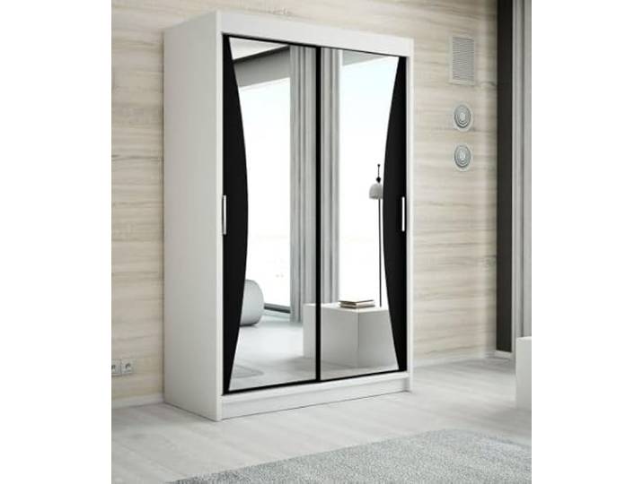 A&J MöbelLand Schwebetürenschrank NIKO Kleiderschrank 2-türig mit Spiegel, Garderobe 120 cm (Weiß)